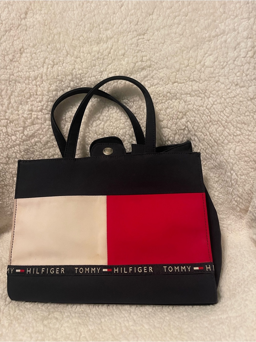 Tommy Hilfiger Black, Red & Cream Colorblock Logo Ribbon Tote